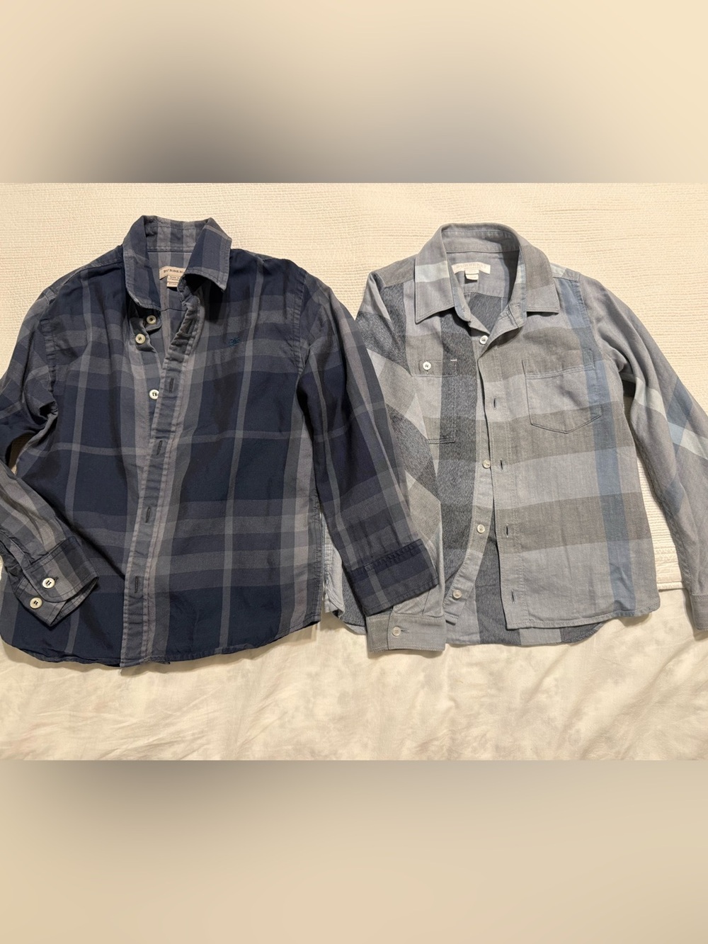 Burberry 5Y Boy’s  Dual Plaid Button-Down Shirt Set in Navy and Gray